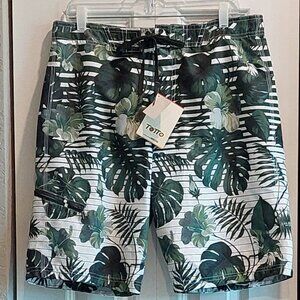 NWT Totto Tropical Green & White Swim Trunks Men's Size L